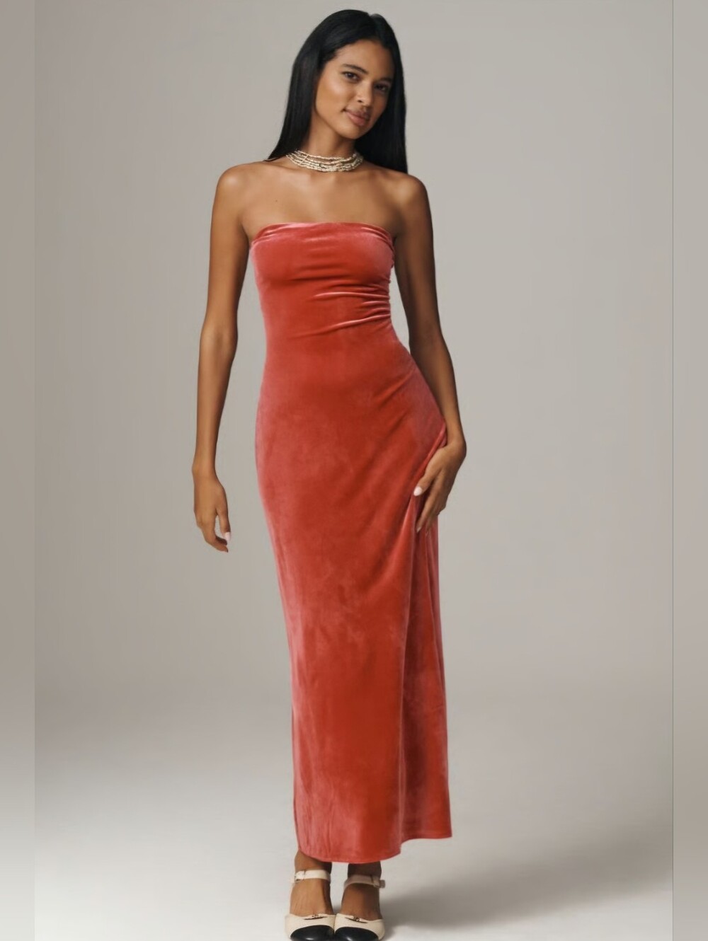 NWT Anthropologie Red Strapless Velvet Slip Dress